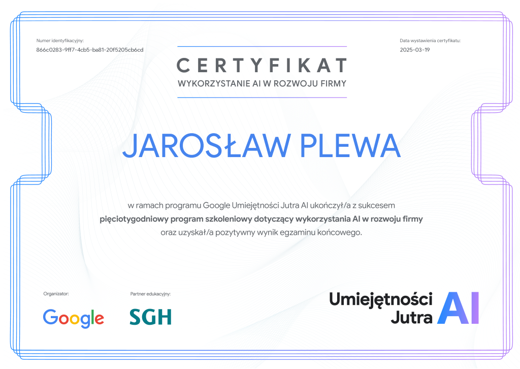 Umiejętności Jutra AI - certyfikat PL